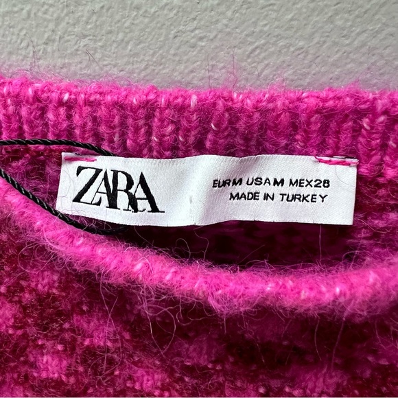Zara checked knit crop top burgundy pink size medium - Picture 9 of 9
